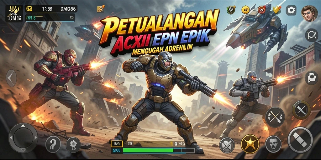 Screenshot gameplay DMD686 menampilkan aksi pertempuran yang seru.