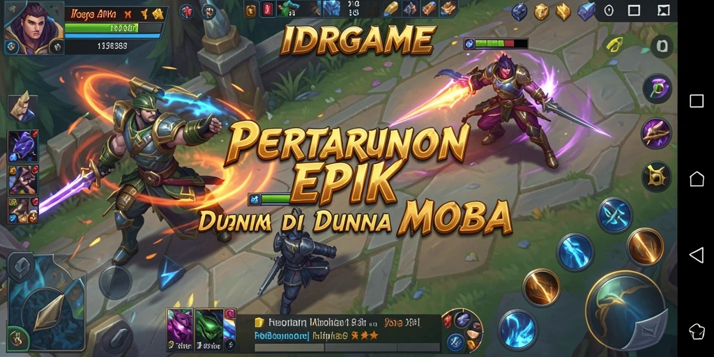 Tangkapan layar utama IDRGAME menunjukkan pertarungan epik dalam arena MOBA.