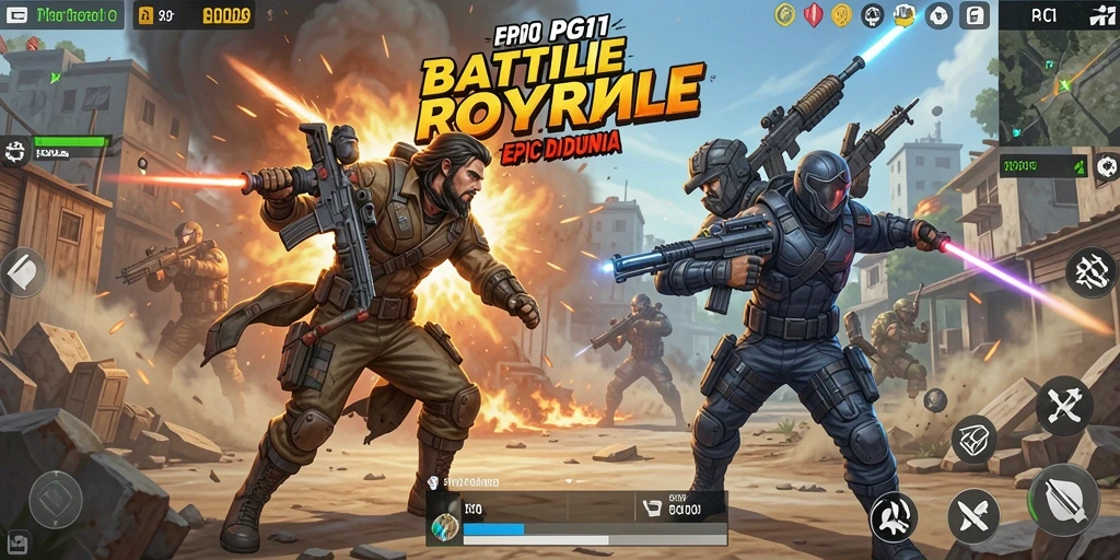 Screenshot PG11 menunjukkan aksi seru dalam pertempuran Battle Royale.