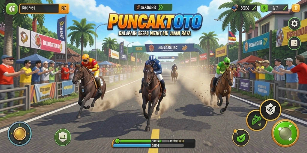 Screenshot gameplay PUNCAKTOTO dengan aksi balapan yang mendebarkan.