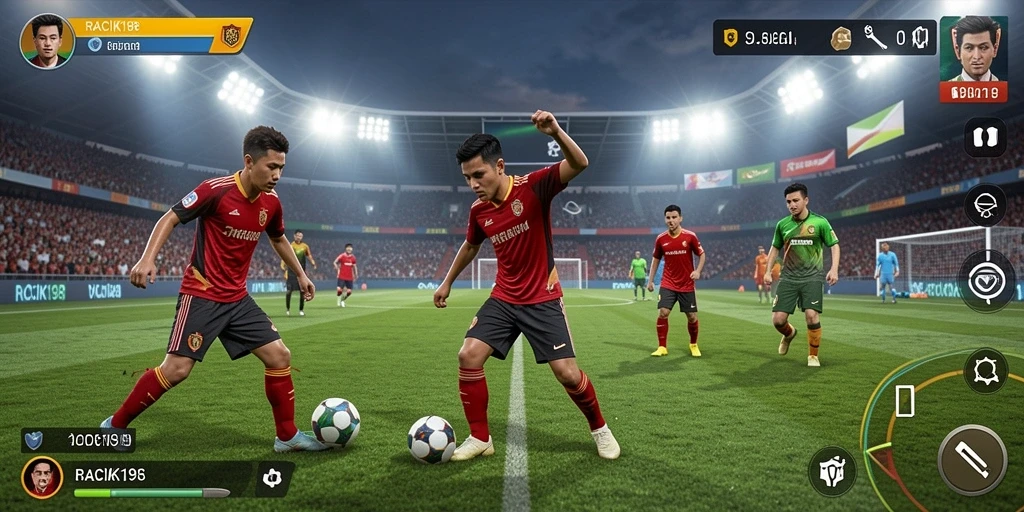 Tampilan menarik dari gameplay sepak bola RACIK198 yang realistis.
