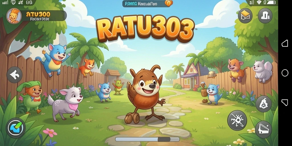 Tampilan gameplay seru di RATU303 dengan karakter lucu.