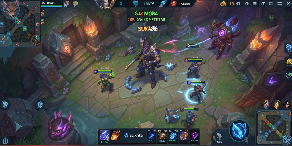 Tampilan gameplay menarik dalam arena MOBA yang kompetitif.